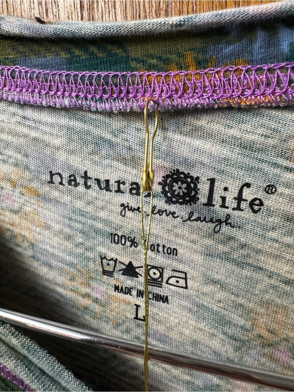 Natural Life Lily Cotton Long Sleeve Tee Shirt Plaid Floral Green Large NEW NWT - Picture 4 of 10